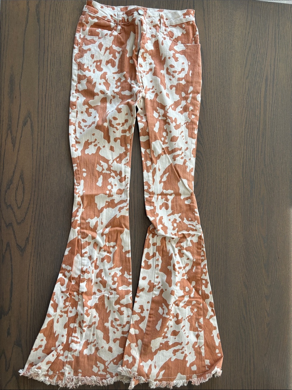 Saints & Hearts Rust White Splatter Cow Flare Jeans